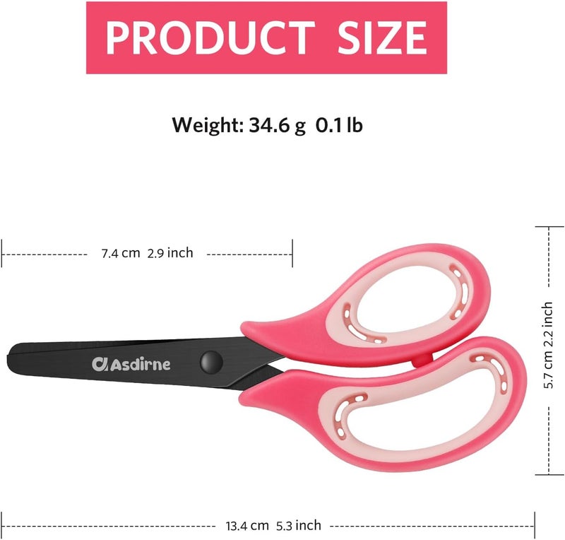 Asdirne Kids Scissors - Safety Children Scissors with Blunt Tip Stainless Steel Blades and Soft Grip, Great for Home and School, Pink, 13.5cm - Image 4